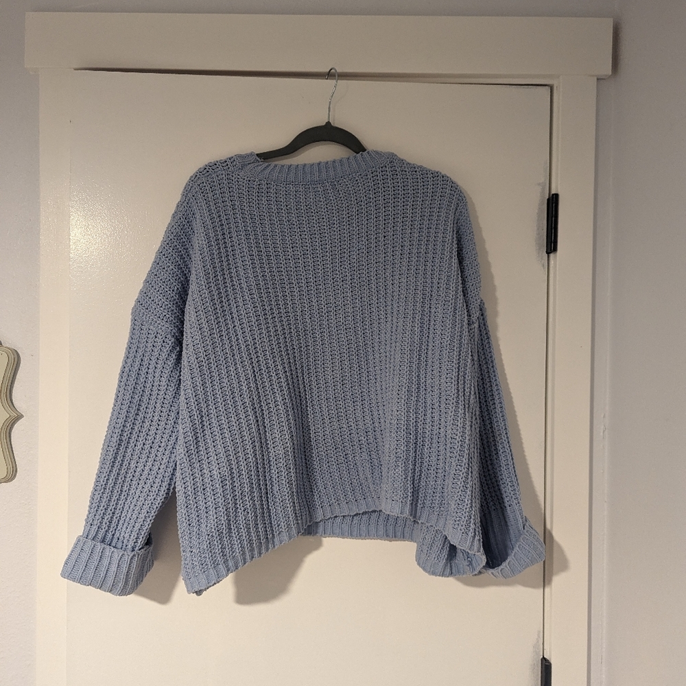 Chunky Waffle Knit Sweater, Blue Size M/L - Picture 3 of 6